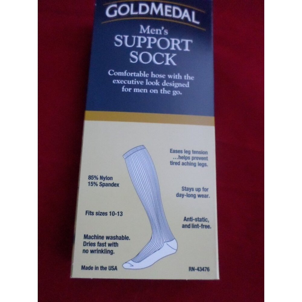 1 Pair Large Gold Medal Over the Calf Mens Dress Support Socks Made in USA Black - Picture 2 of 4